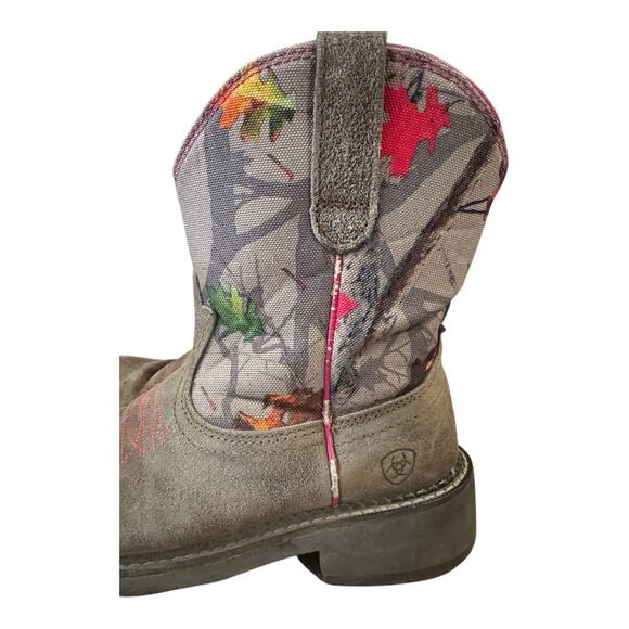 Ariat Fatbaby Women's Sz 7 B Camo Pink Brown Leather Stockman Cowboy Boots - Picture 4 of 9